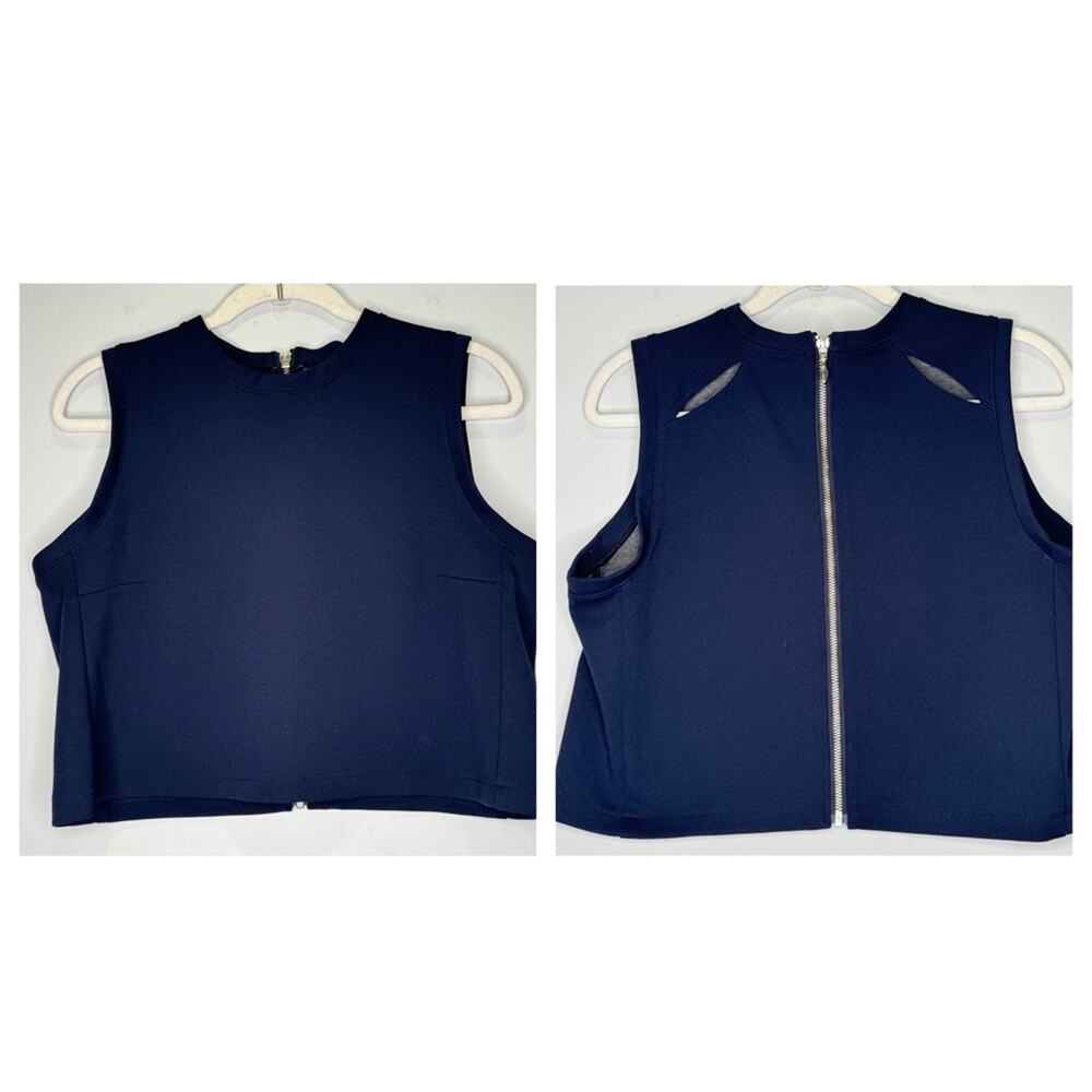 🍁 Bodybag by Jude Minimalist Boxy Back Zip Sleeveless Top Blouse Navy Large‎
